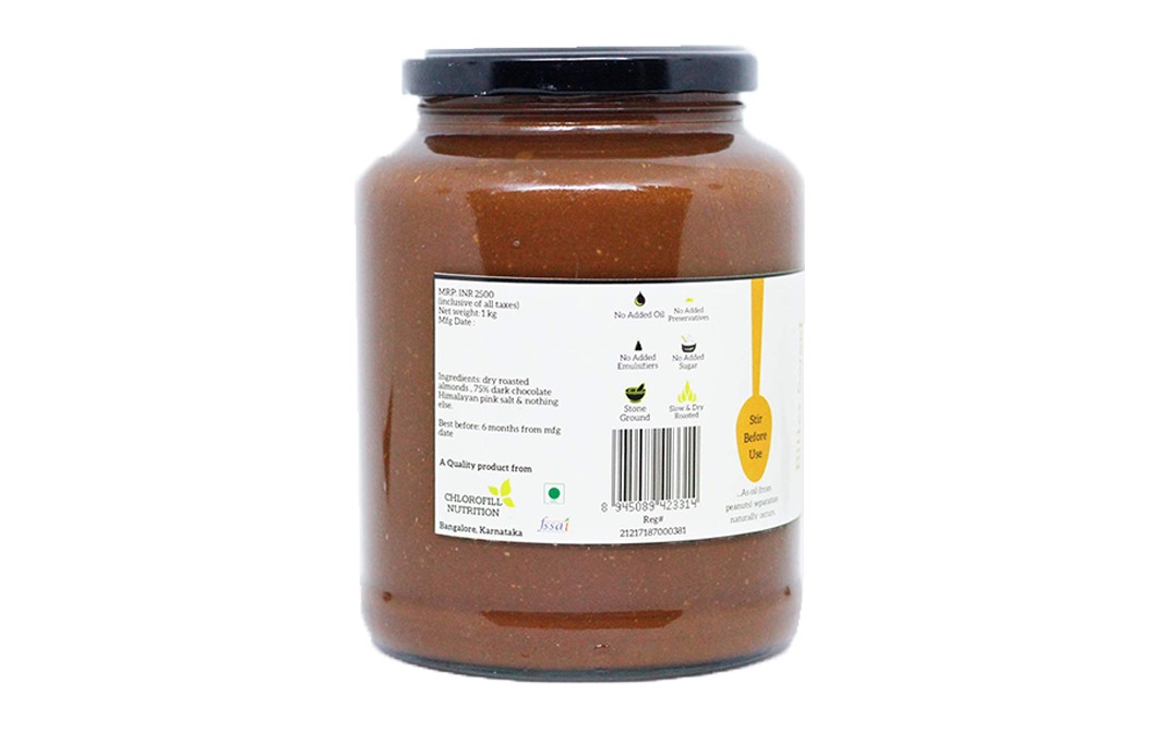 All Over Nuts 75% Dark Chocolate Almond Butter Creamy   Glass Jar  1 kilogram